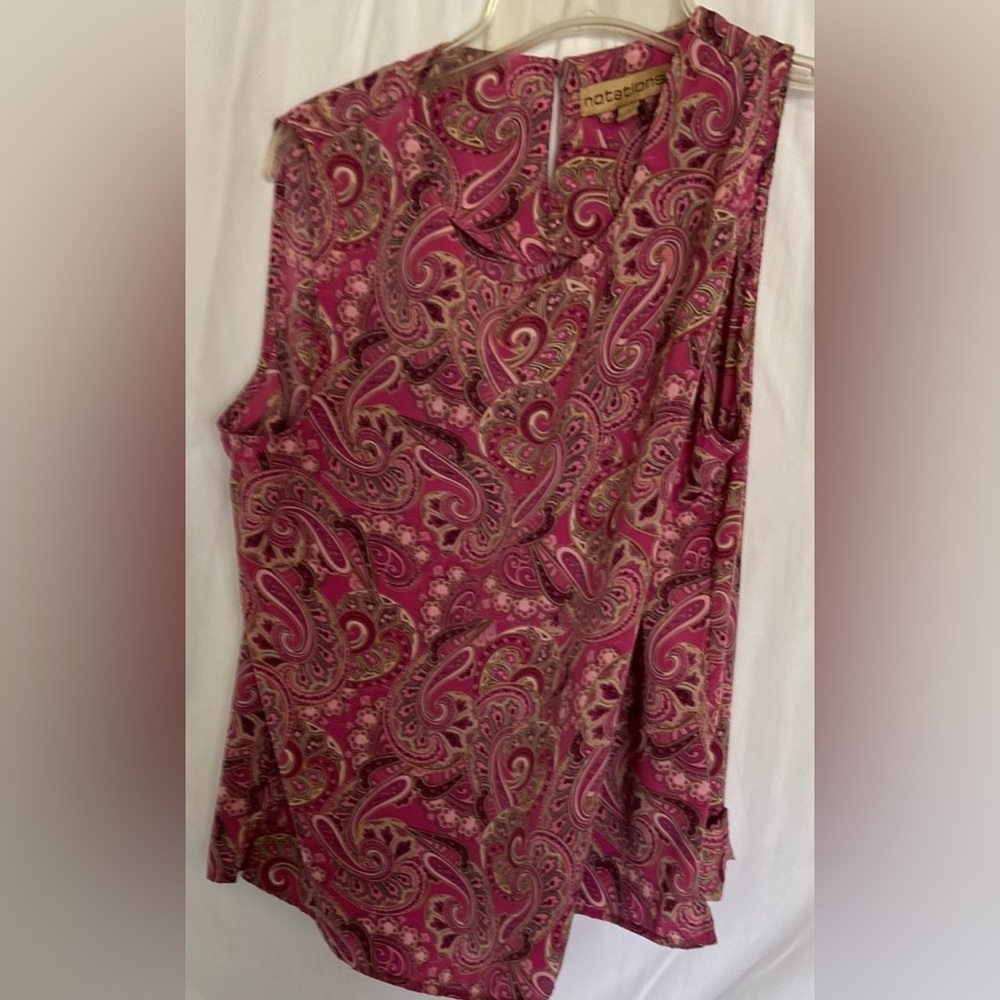 NOTIONS Sz-L Silky/Soft Paisley Tank-top, 1 Back 🗝️Hole Button- Good Used Shape - Picture 8 of 16